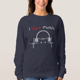 Sweatshirt Drôle Simple Humour Chat Amour Musique Animaux