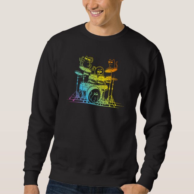 Sweatshirt Drum Set Player Cats  Drummer Cats (Devant)