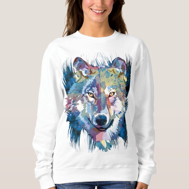 Sweatshirt du loup gris | Chien de loup coloré (Devant)