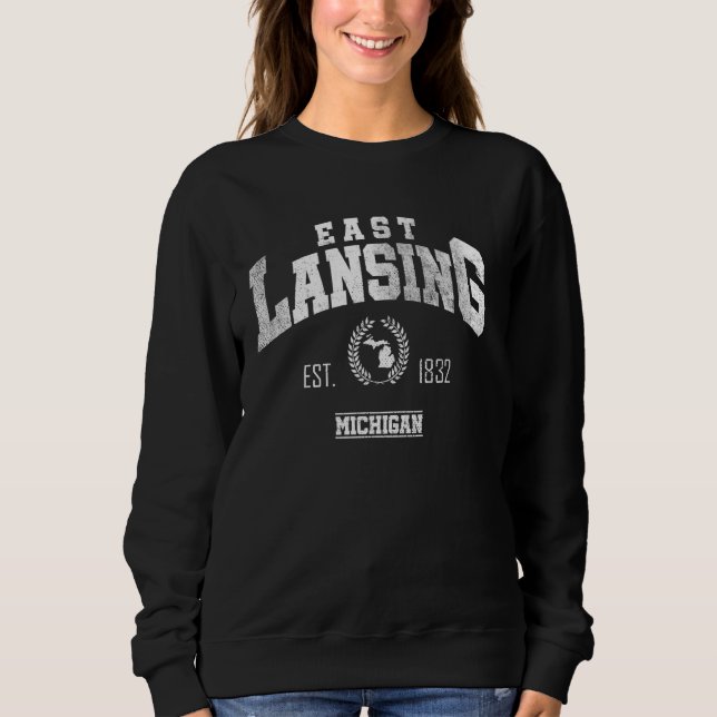 Sweatshirt East Lansing MI Michigan Vintage Throwback (Devant)