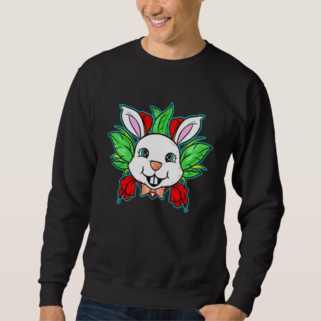 Sweatshirt Easter Bunny With Bow Tie And Spring Flowers On Ea (Devant)