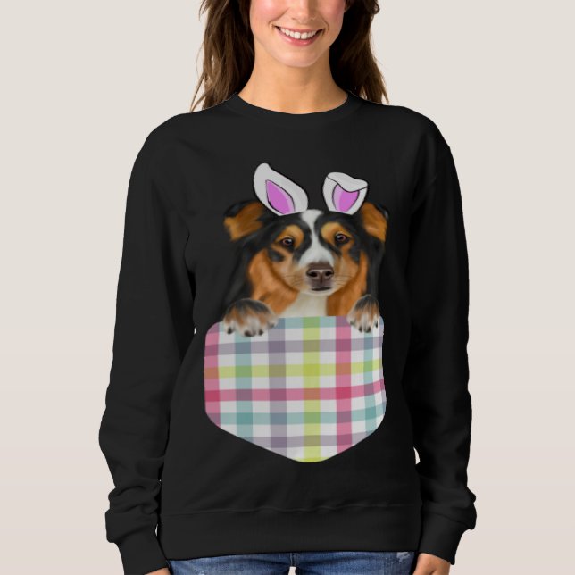 Sweatshirt Easter Plaid Shetland Sheepdog Bunny Dog In Pocket (Devant)