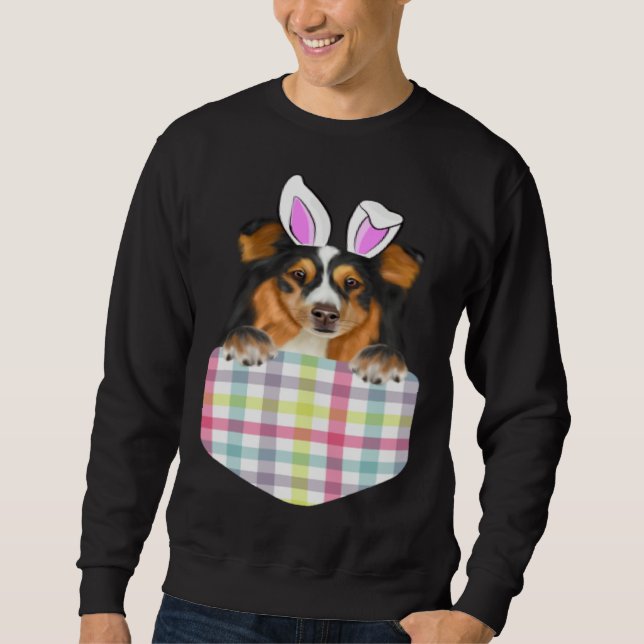 Sweatshirt Easter Plaid Shetland Sheepdog Bunny Dog In Pocket (Devant)