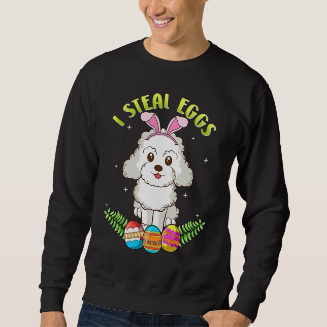 Sweatshirt Easter Poodle dog with Bunny Ears  I steal eggs (Devant)