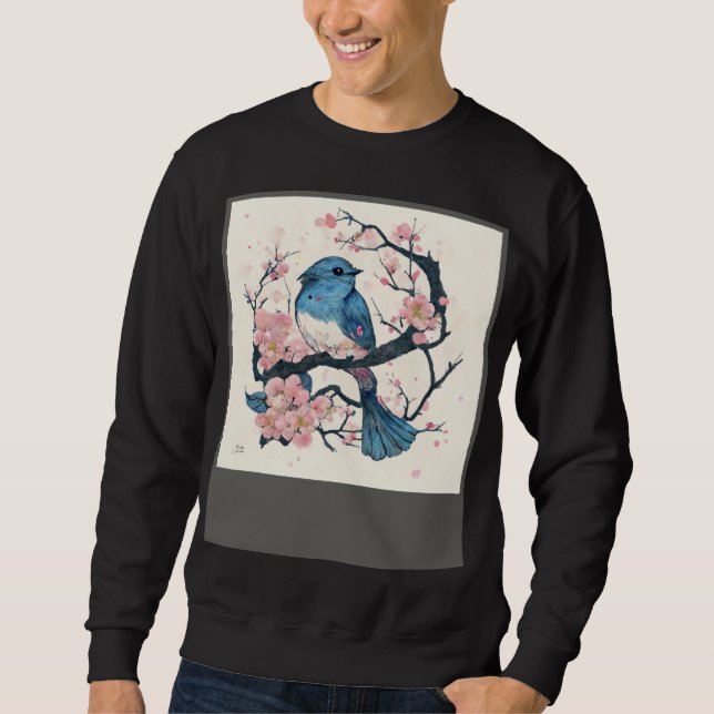 Sweatshirt Eastern Blue Bird and Sakura Blossom Branch (Devant)