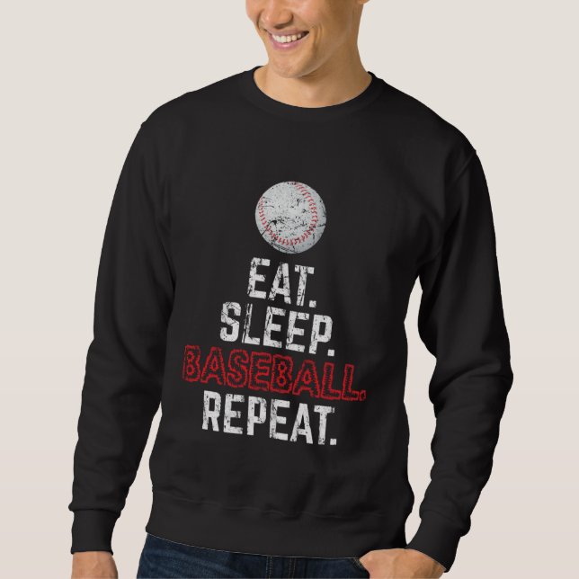 Sweatshirt Eat Sleep Baseball Repeat Vintage Baseball Player (Devant)