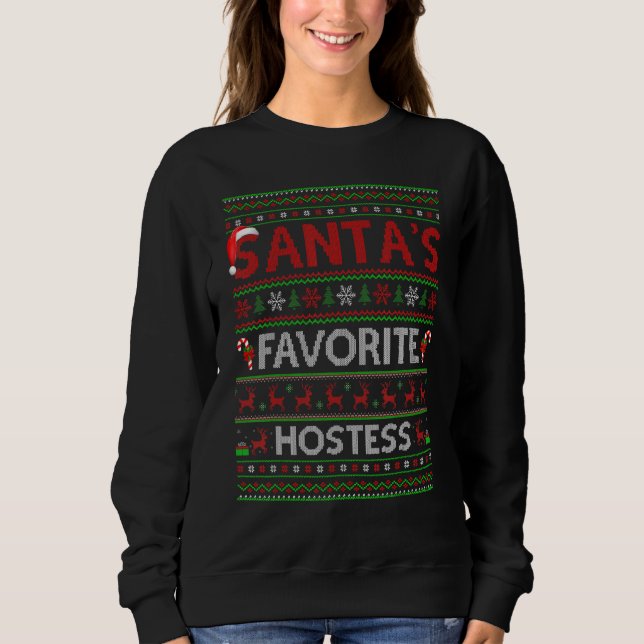 Sweatshirt Éclairage de Noël laid Père Noël Favori Hostess Ch (Devant)