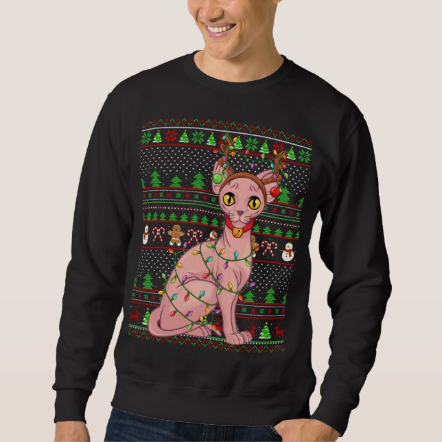 Sweatshirt Éclairage de style doux Xmas Sphynx Chat Christ (Devant)