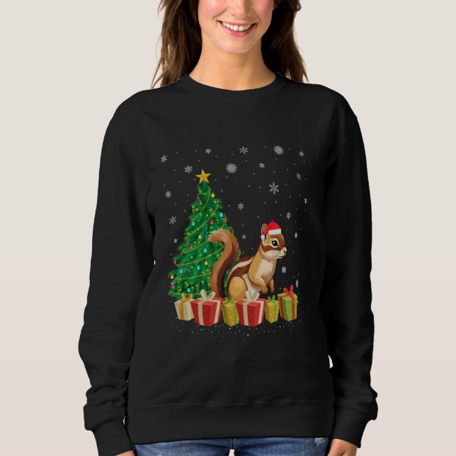 Sweatshirt Éclairage des arbres de Chipmunk Xmas Santa Hat Ch (Devant)