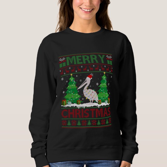 Sweatshirt Éclairage des arbres de Noël doux et moche Pélican (Devant)