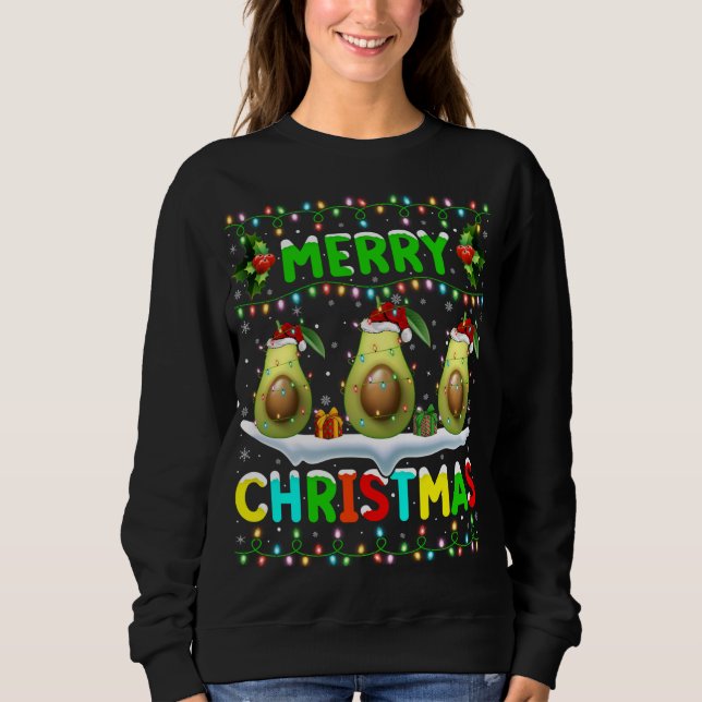 Sweatshirt Éclairage Xmas Avocado Santa Hat Joyeux Noël Av (Devant)