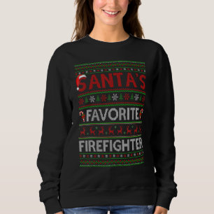 Sweatshirt Éclairage Xmas moche Père Noël Favori Firefighter 