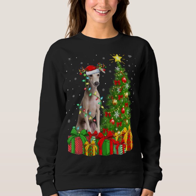 Sweatshirt Éclairage Xmas Tree Santa Chapeau italien Greyhoun (Devant)