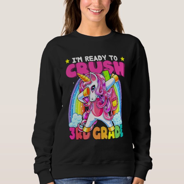 Sweatshirt Écraser 3e Année Dabbing Unicorn Retour À L'École  (Devant)