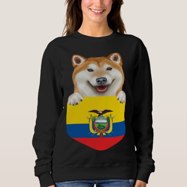 Sweatshirt Ecuador Flag Shiba Inu Dog In Pocket (Devant)