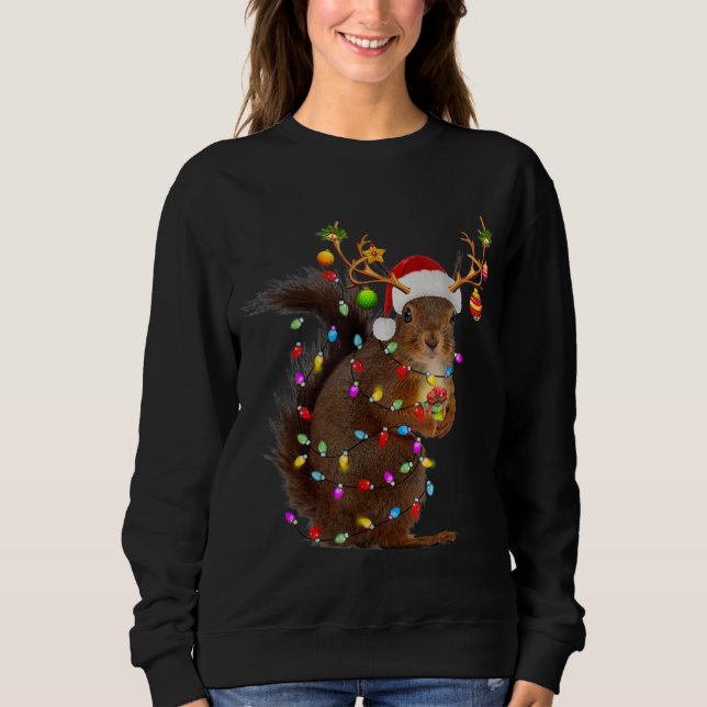 Sweatshirt Écureuil de Noël Drôle Lumières de Noël des rennes (Devant)