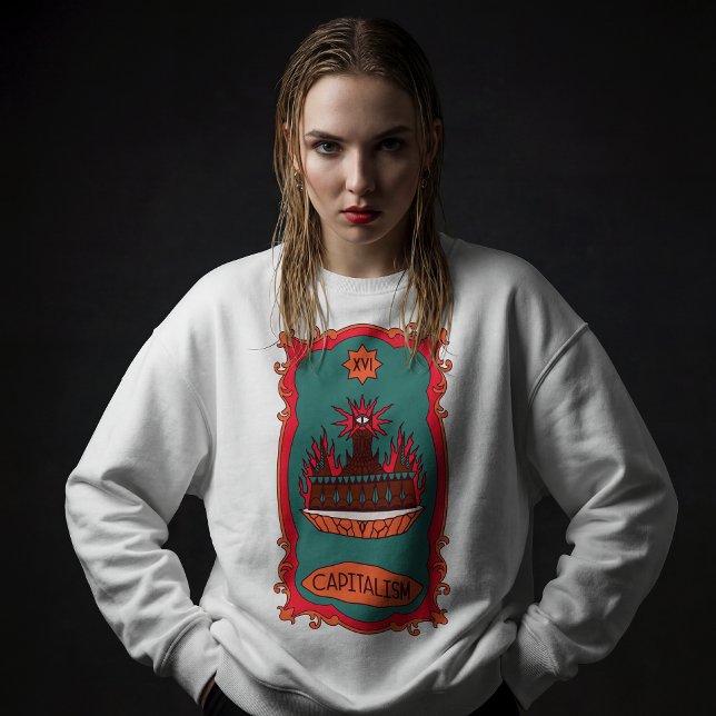 Sweatshirt Eff Capitalism Burn It Tarot Card Tower Symbol (Créateur téléchargé)