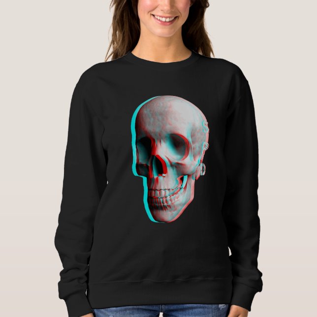 Sweatshirt Effet 3 Dimensions Crâne Bleu Rouge (Devant)