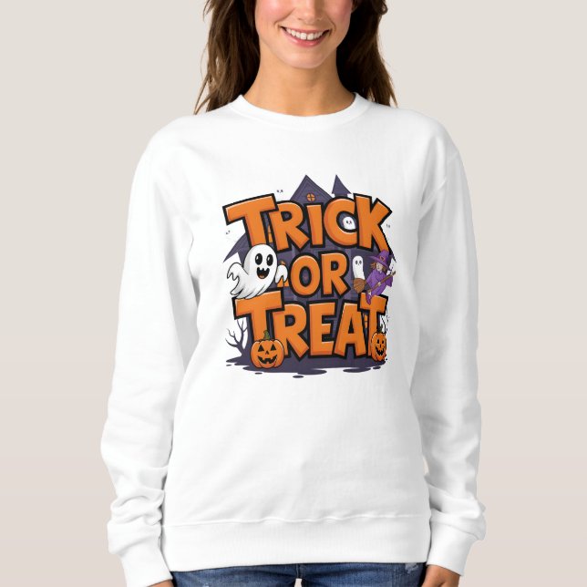 Sweatshirt Éffrayant Halloween amusant avec des bonbons! (Devant)