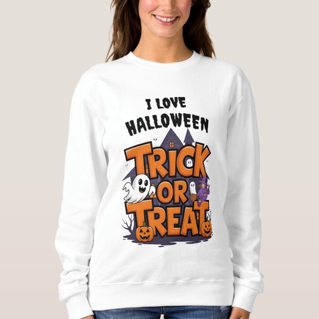 Sweatshirt Éffrayant Halloween amusant avec des bonbons! (Devant)