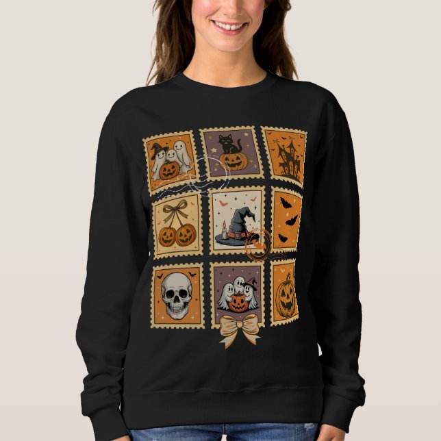 Sweatshirt Éffrayant Halloween Timbre Postage Tramp ou traite (Devant)