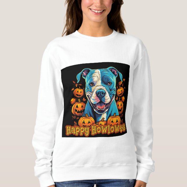 Sweatshirt Éffrayant Pitbull Happy Howloween (Devant)
