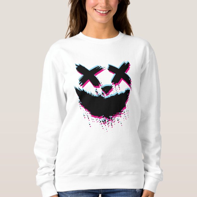 Sweatshirt Effrayant Stroke Smile Face Glitch Halloween heure (Devant)