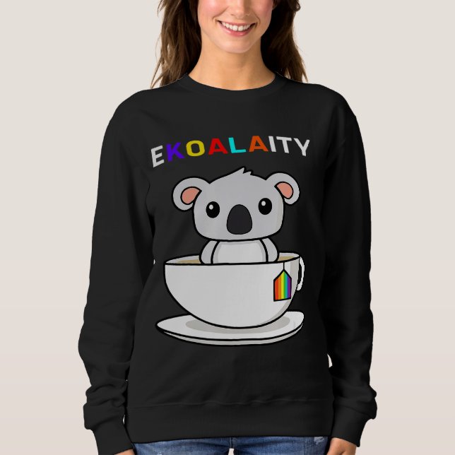 Sweatshirt Ekoalaity Gay pride Cute Koala Tea Cup Rainbow Fla (Devant)