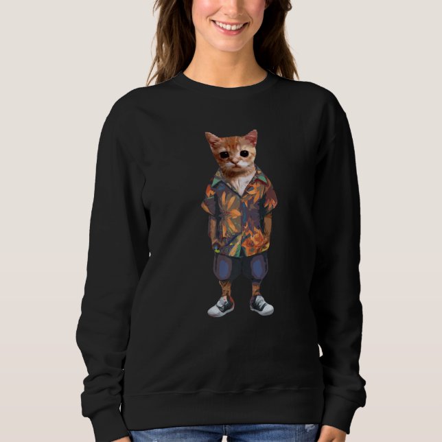 Sweatshirt el gato Meme cat Cute funny elgato Cat Hawaii styl (Devant)