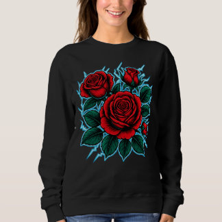 Sweatshirt Electric Roses | Red Rose & Lightning Bolt Graphic