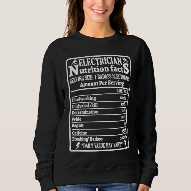 Sweatshirt Electrician Nutrition Facts Voltage Lineman Circui (Devant)