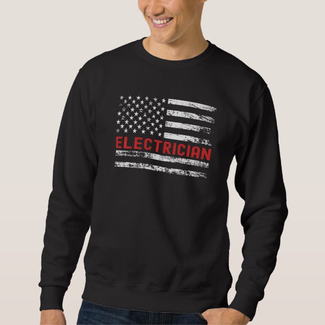 Sweatshirt Electrician USA Drapeau Profession Rétro Titre du  (Devant)