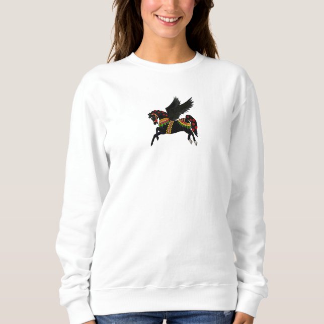 Sweatshirt Elegant Black Pegasus Vintage Carousel Horse  (Devant)