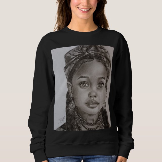 Sweatshirt Elegant Charcoal & Pencil Girl Portrait Illustrati (Devant)