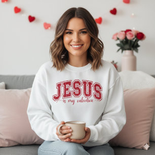 Sweatshirt Élégant Jésus Est Mon Saint Valentin Rouge Faux Se