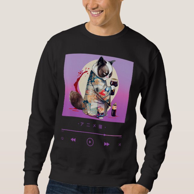 Sweatshirt Elegant Kimono-wearing Cat in Japanese Style (Devant)