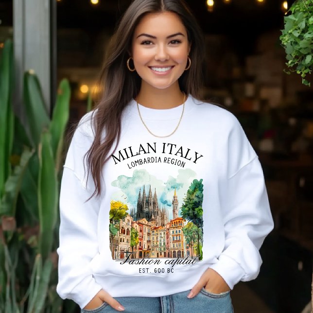 Sweatshirt Elegant Milan Italy Cityscape Watercolor  (Créateur téléchargé)