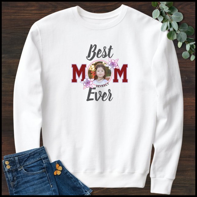 Sweatshirt Élégant Nom et 1 Photo Meilleure Maman (Créateur téléchargé)