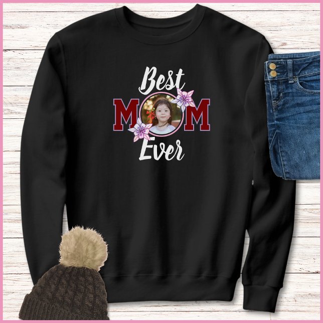 Sweatshirt Elegant Red & White Best Mom Ever 1 Photo (Créateur téléchargé)