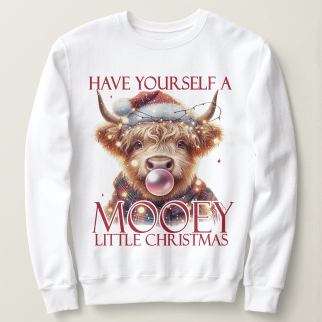 Sweatshirt Elégante vache Highland, Joyeux Noël (Design devant)