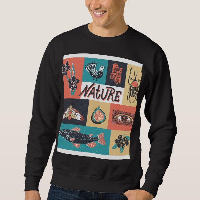 Sweatshirt Éléments de la nature, Icônes de style rétro. (Devant)