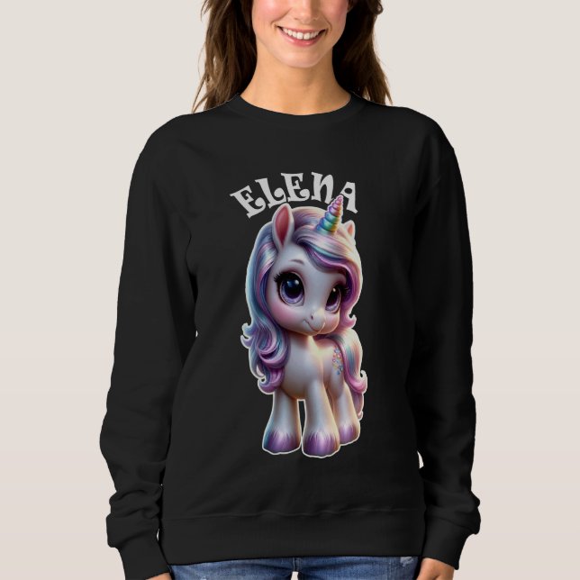 Sweatshirt Elena Cute Unicorn Design pour filles Nom Elena (Devant)