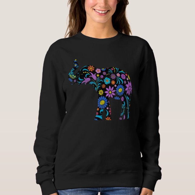 Sweatshirt Eléphant à fleurs mignonne 3 (Devant)