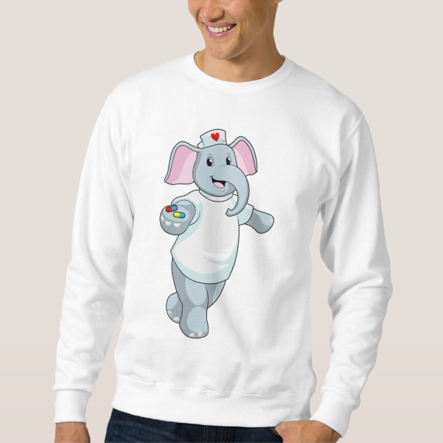 Sweatshirt Elephant comme infirmière avec la médecine (Devant)