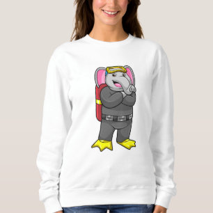 Sweatshirt Elephant comme plongeur avec lunettes de plongée