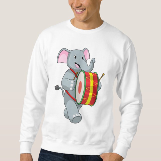 Sweatshirt Éléphant en musicien avec tambour (Devant)