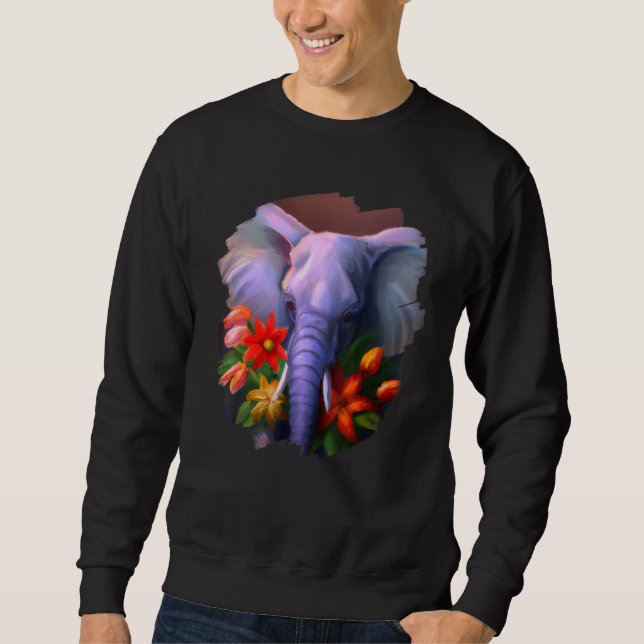 Sweatshirt Elephant Flowers Cute Painting Flower Elephant 3 (Devant)