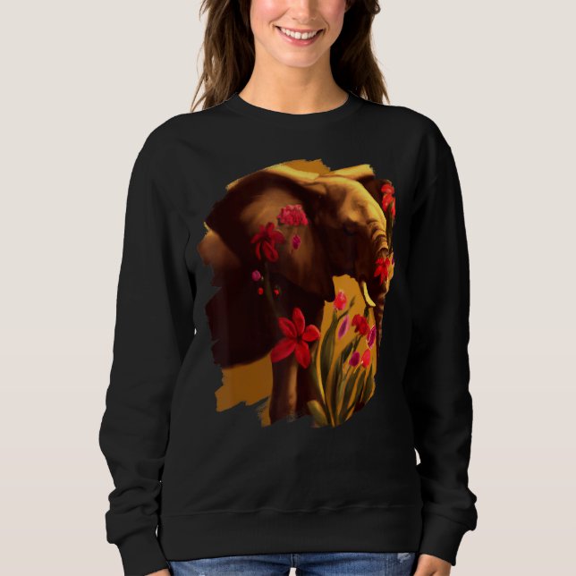 Sweatshirt Elephant Flowers Cute Painting Flower Elephant 6 (Devant)