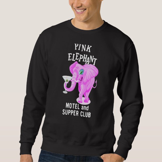 Sweatshirt Eléphant Rose De Couleur Avec Martini Verre (Devant)