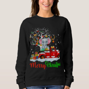 Sweatshirt Elephant sur Camion Rouge Pajama Noël Funny Noël
